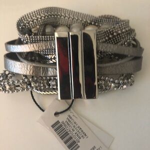 Beautiful genuine leather, beads and stones bracelet - with magnetic clasp .NWT